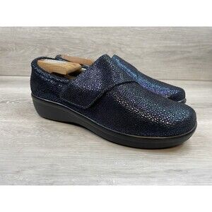 Alegria Lauryn Women's Loafer Clog Black Blue Metallic Leather 7 Iridescent Work